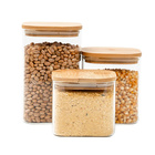Kit 3 Potes De Vidro Tampa De Bambu Herméticos Quadrados - Tü