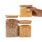 Kit 3 Potes De Vidro Tampa De Bambu Herméticos Quadrados - Tü