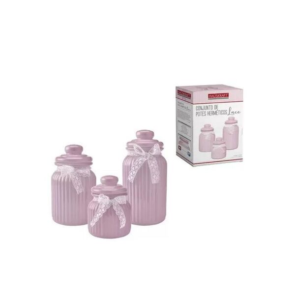 Kit 3 Potes Hermetico Lace Rosa Hauskraft