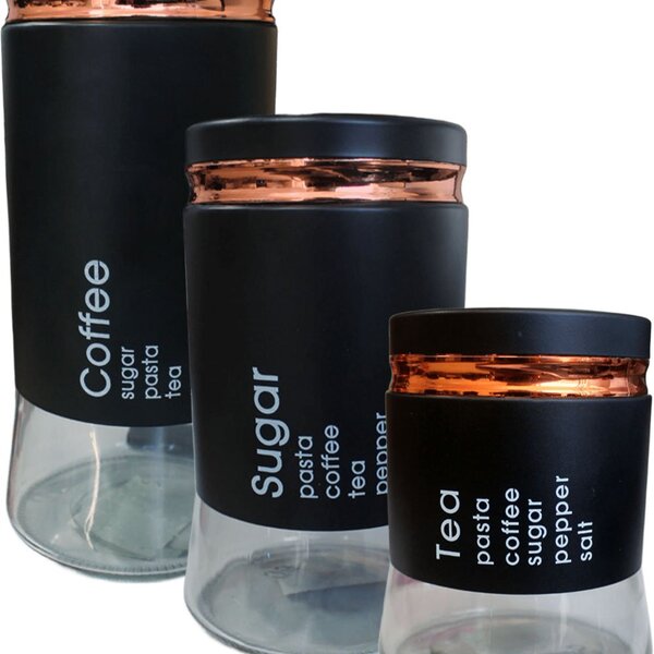 Kit 3 Potes Hermético Tea Sugar Coffee Pequeno Médio Grande