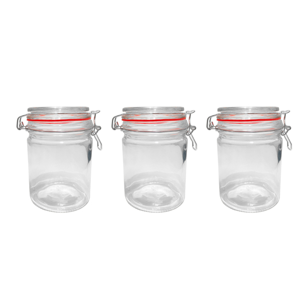 Kit 3 Potes Hermético Vidro Trava Metal 750ml Class Home