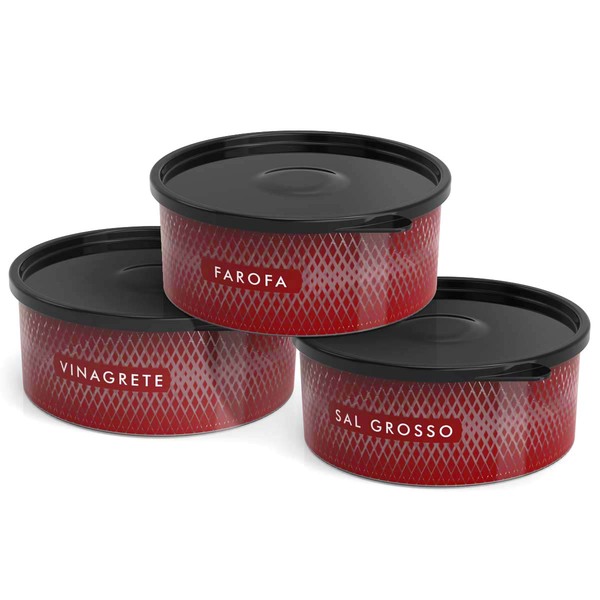 Kit 3 Potes Para Churrasco Vinagrete Farofa Sal Grosso