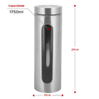 Kit 3 Potes Para Mantimentos Inox E Vidro Com Visor 1750ml