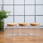 Kit 3 Potes Vidro Canelado Com Tampa De Bambu 500ml - Oikos N