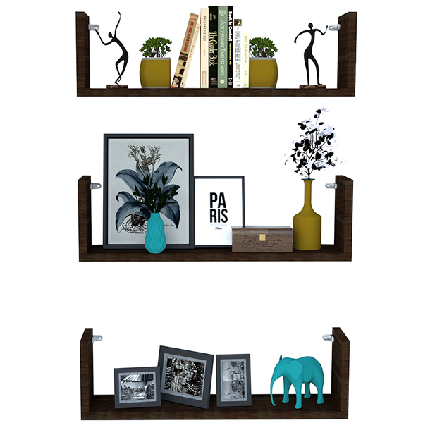 Kit 3 Prateleira Nicho U 40x15x10p Marrom Tabaco Mdf Dvd Livro