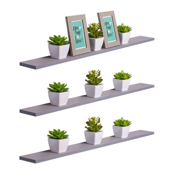 Kit 3 Prateleiras 100 X 20cm Cinza Claro Suporte Invisível