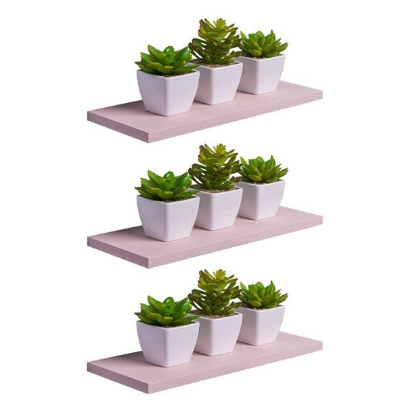 Kit 3 Prateleiras 30 X 10cm Rosa Claro Suporte Invisível