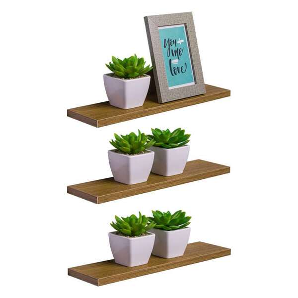 Kit 3 Prateleiras 30 X 15cm Freijó Suporte Invisível