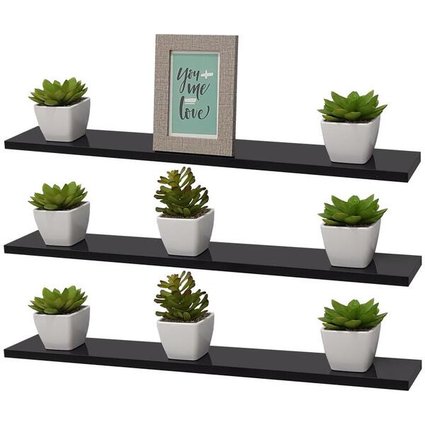 Kit 3 Prateleiras 50 X 15cm Preta Suporte Invisível