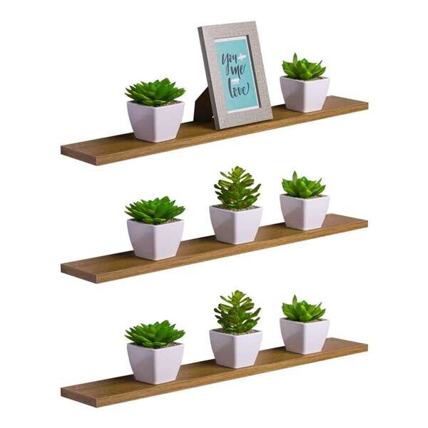 Kit 3 Prateleiras 50 X 20cm Freijó Suporte Invisível