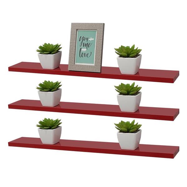 Kit 3 Prateleiras 60 X 10cm Vermelha Suporte Invisível
