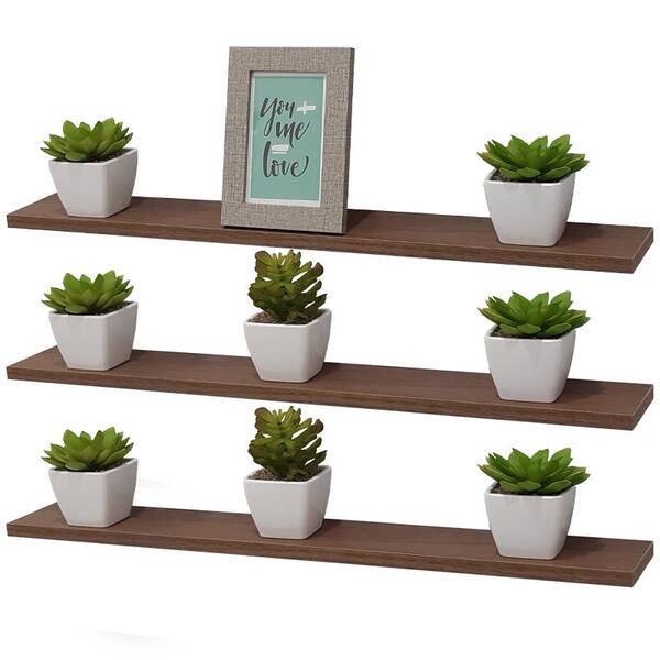 Kit 3 Prateleiras 70 X 10cm Nogal Suporte Invisível