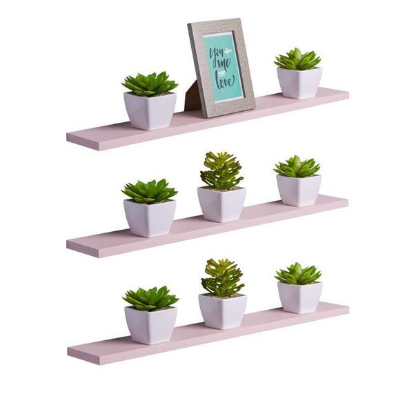 Kit 3 Prateleiras 70 X 15cm Rosa Claro Suporte Invisível