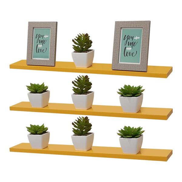 Kit 3 Prateleiras 70 X 20cm Amarela Suporte Invisível