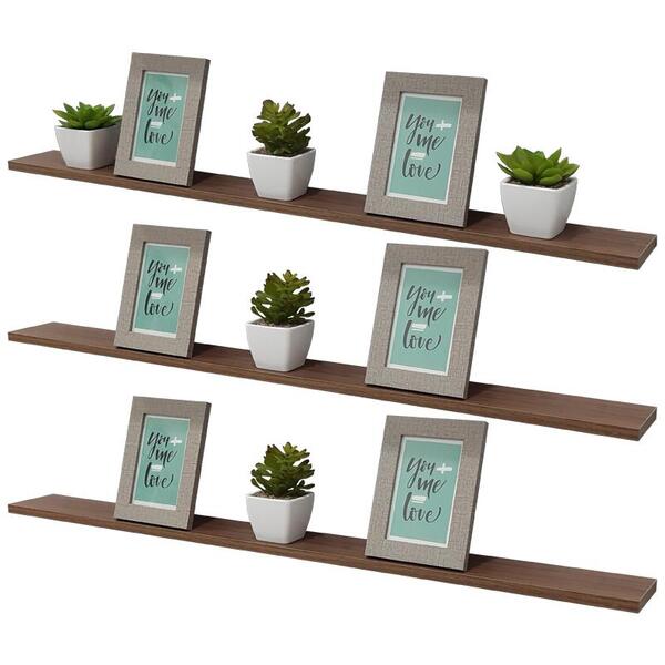 Kit 3 Prateleiras 80 X 15cm Nogal Suporte Invisível