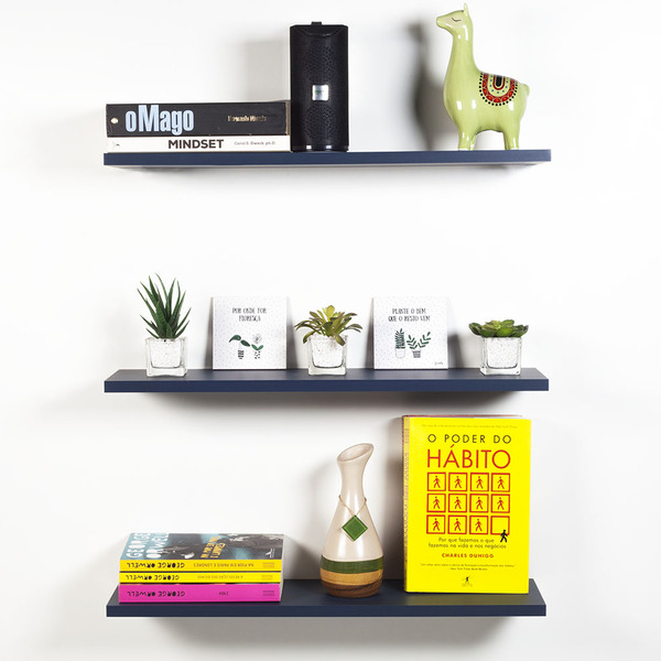 Kit 3 Prateleiras Decorativas Sala 60cm Mdf Azul Petróleo