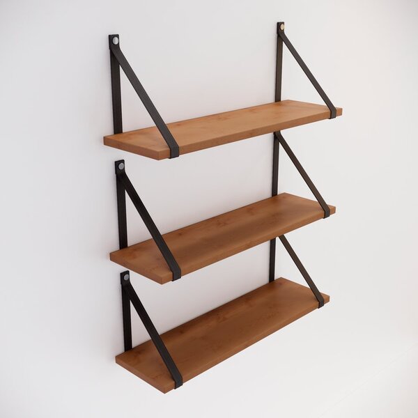 Kit 3 Prateleiras Em Pinus Stain Com Alça - 70x20cm Preto