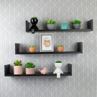 Kit 3 Prateleiras Nichos Em U 60x15 Mdf Preto Com Suporte Flu