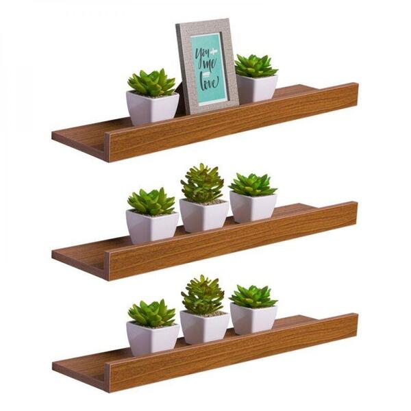 Kit 3 Prateleiras Porta Quadros 100 X 10cm Freijó Suporte Inv