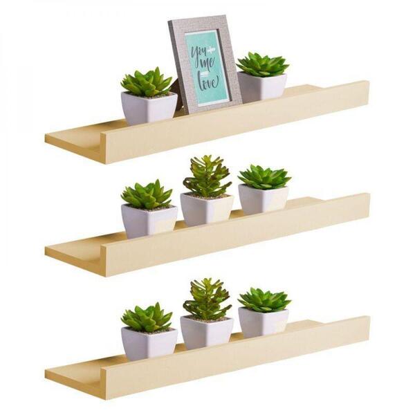 Kit 3 Prateleiras Porta Quadros 100 X 15cm Bege Claro