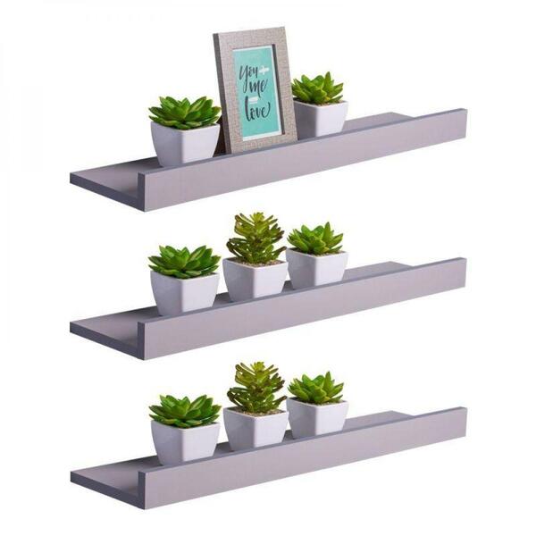 Kit 3 Prateleiras Porta Quadros 100 X 15cm Cinza Claro Invisí