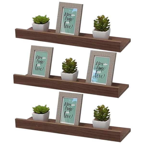 Kit 3 Prateleiras Porta Quadros 100 X 15cm Nogal Suporte Invi