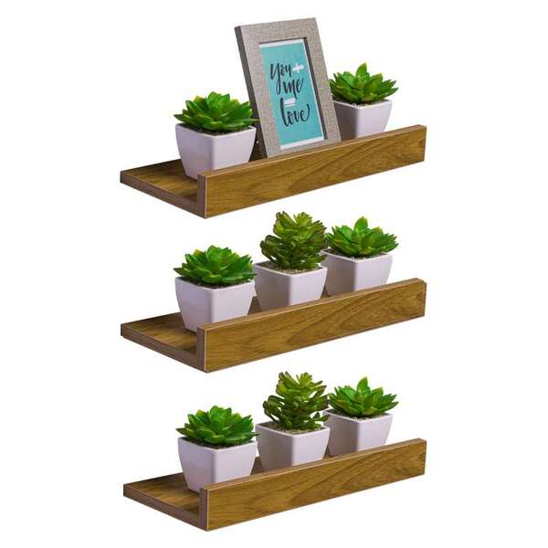 Kit 3 Prateleiras Porta Quadros 30 X 10cm Freijó Suporte Invi