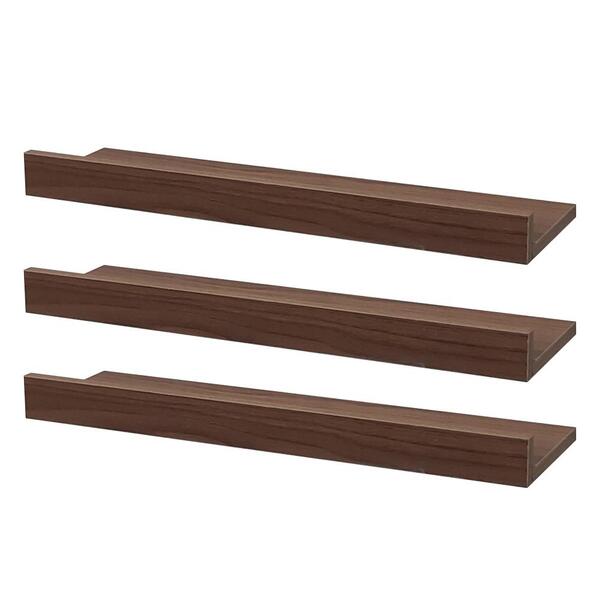 Kit 3 Prateleiras Porta Quadros 30 X 10cm Nogal Suporte Invis