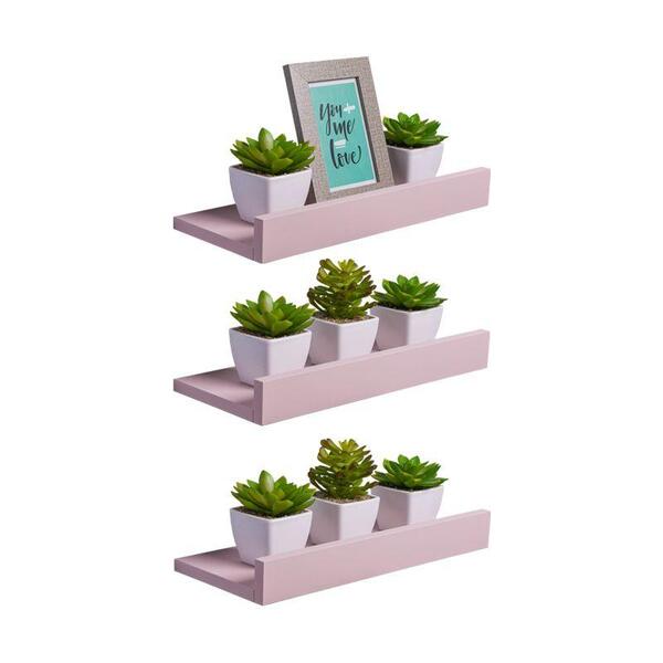 Kit 3 Prateleiras Porta Quadros 30 X 10cm Rosa Claro Suporte