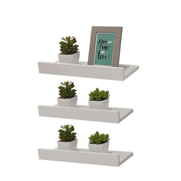 Kit 3 Prateleiras Porta Quadros 30 X 15cm Branca Suporte Invi