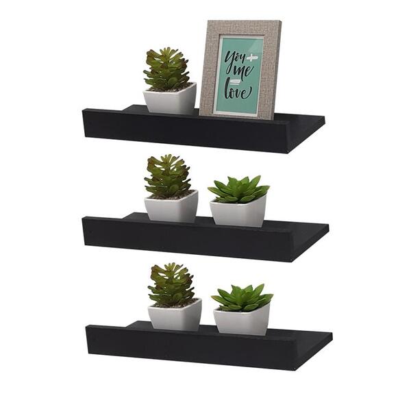 Kit 3 Prateleiras Porta Quadros 30 X 15cm Preta Suporte Invis