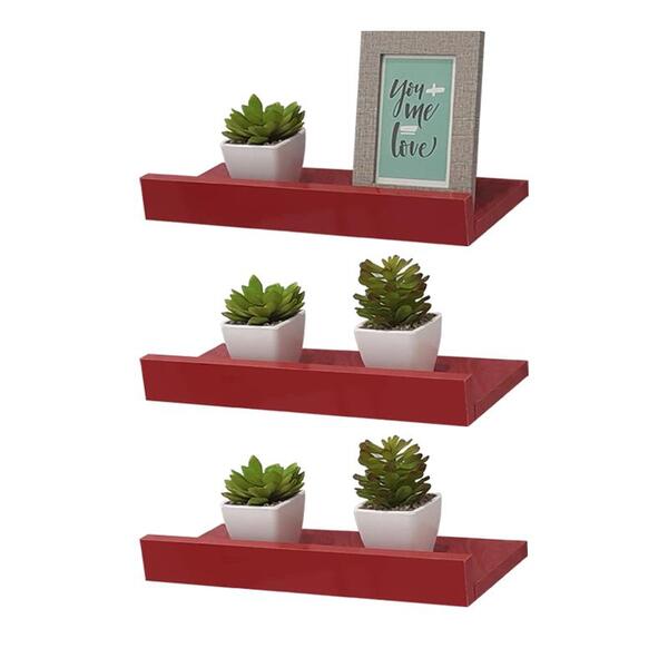 Kit 3 Prateleiras Porta Quadros 30 X 15cm Vermelha Suporte In