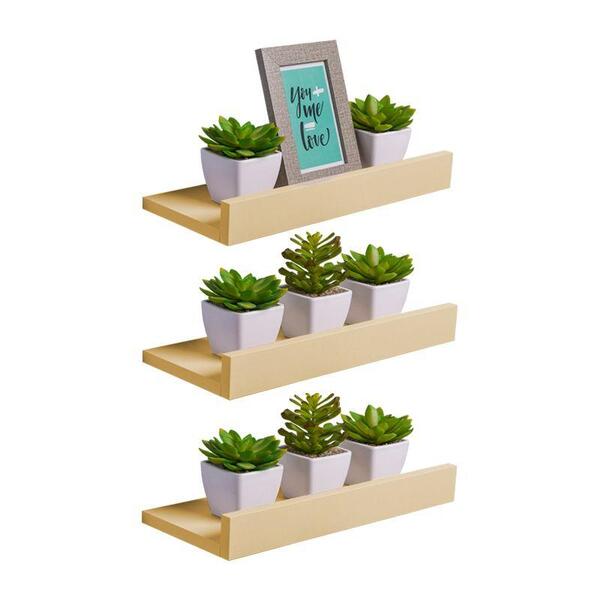 Kit 3 Prateleiras Porta Quadros 50 X 15cm Bege Claro Suporte