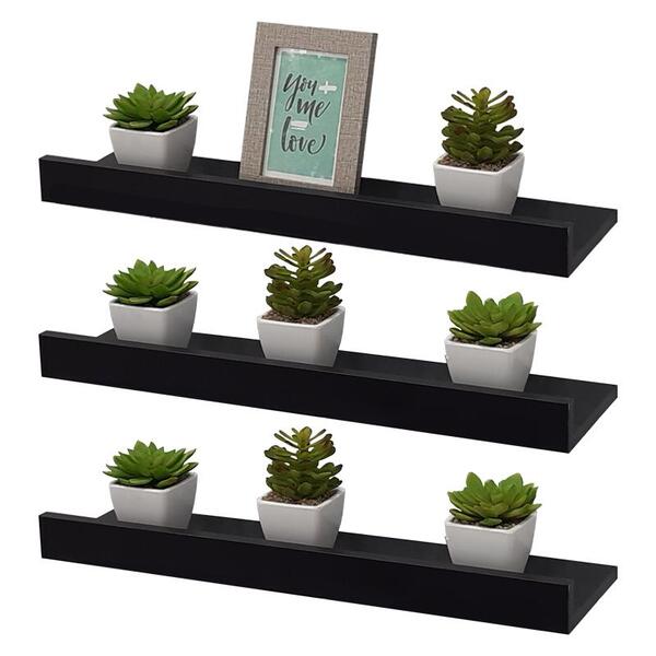 Kit 3 Prateleiras Porta Quadros 60 X 15cm Preta Suporte Invis