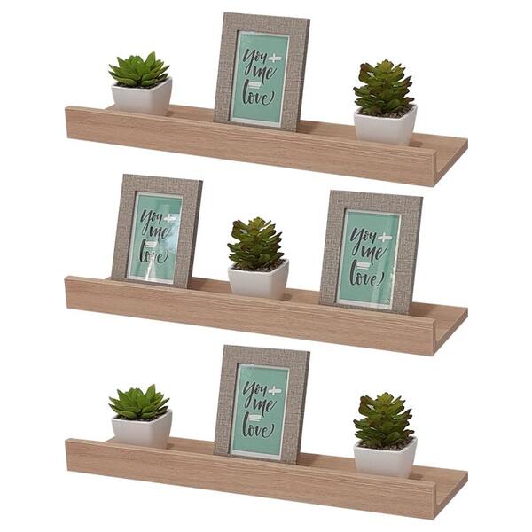 Kit 3 Prateleiras Porta Quadros 70 X 15cm Carvalho Suporte In