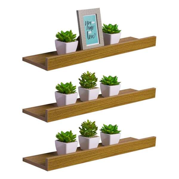 Kit 3 Prateleiras Porta Quadros 80 X 15cm Freijó Suporte Invi