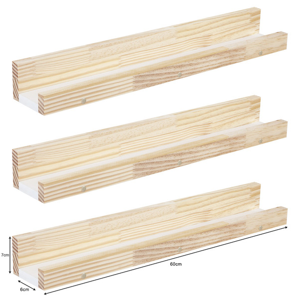 Kit 3 Prateleiras Porta Retrato E Enfeites Branco Pinus 60cm