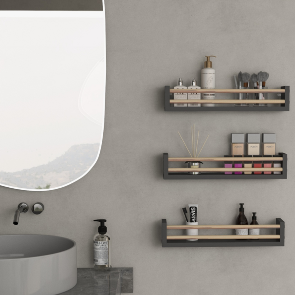 Kit 3 Prateleiras Pretas Para Banheiro Mdf - Dulce