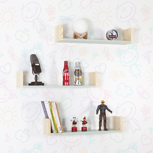 Kit 3 Prateleiras Quarto Infantil Decoração Bebê Mdf Verde Mi