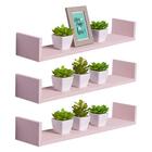 Kit 3 Prateleiras U 100 X 10cm Rosa Claro Suporte Invisível