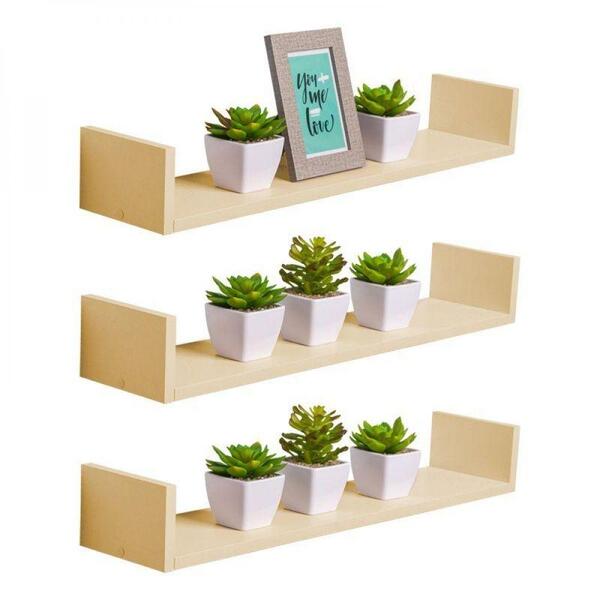 Kit 3 Prateleiras U 100 X 15cm Bege Claro Suporte Invisível