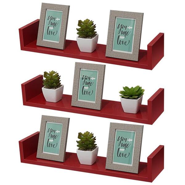 Kit 3 Prateleiras U 100 X 20cm Vermelha Suporte Invisível