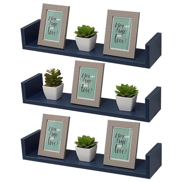 Kit 3 Prateleiras U 100 X 25cm Azul Suporte Invisível