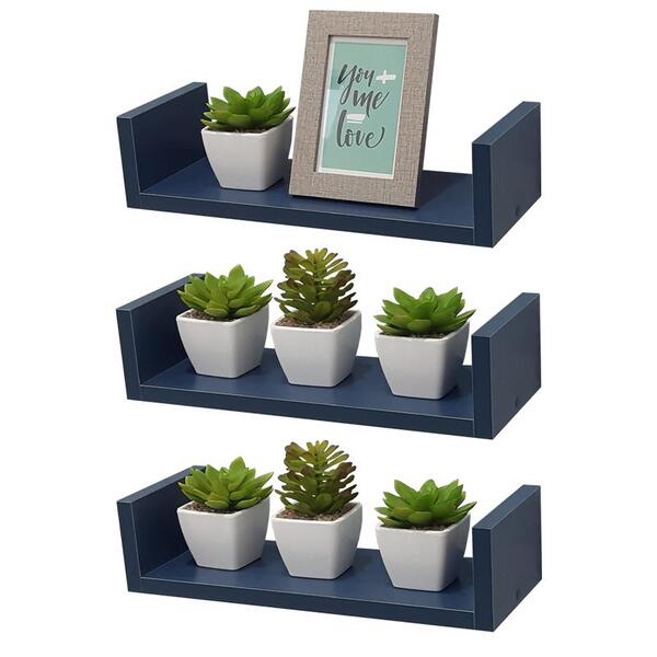 Kit 3 Prateleiras U 30 X 15cm Azul Suporte Invisível