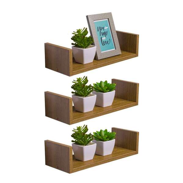 Kit 3 Prateleiras U 40 X 10cm Freijó Suporte Invisível