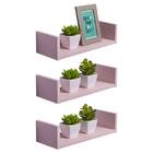Kit 3 Prateleiras U 40 X 10cm Rosa Claro Suporte Invisível