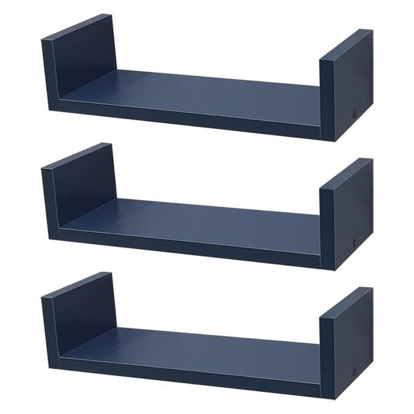 Kit 3 Prateleiras U 40 X 20cm Azul Suporte Invisível