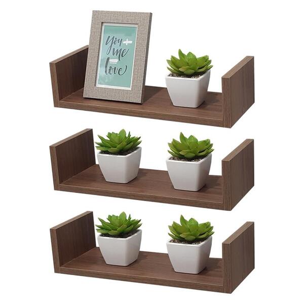 Kit 3 Prateleiras U 40 X 20cm Nogal Suporte Invisível