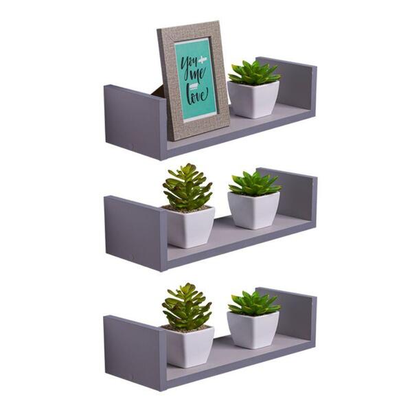 Kit 3 Prateleiras U 50 X 10cm Cinza Claro Suporte Invisível