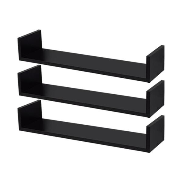 Kit 3 Prateleiras U 60 X 10cm Preta Suporte Invisível